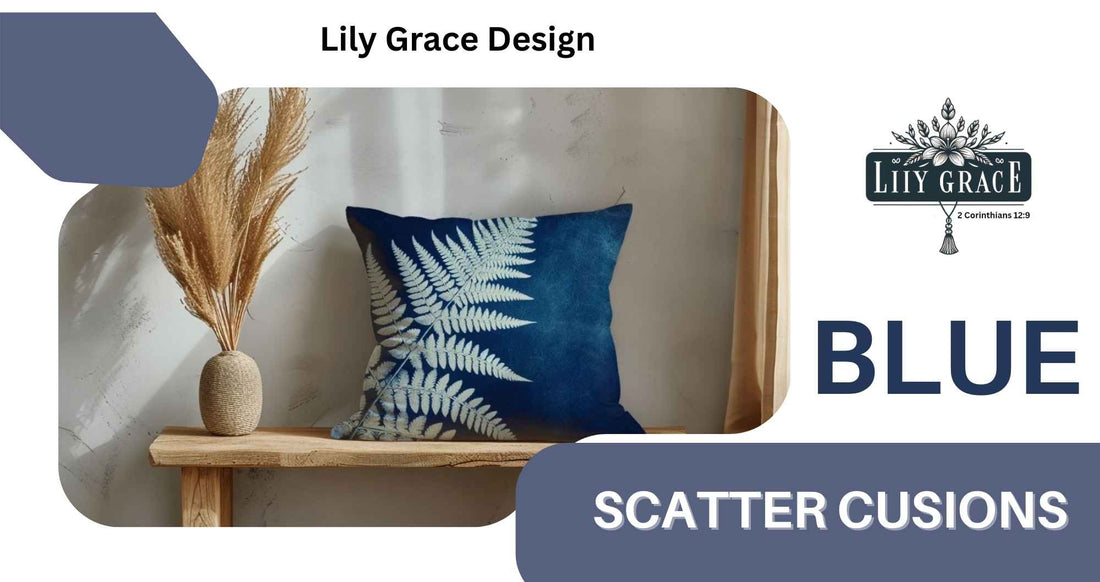 Blue and white scatter cushion covers styled on a sofa in South Africa