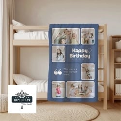 Blue photo blanket. Custom Printed blanket