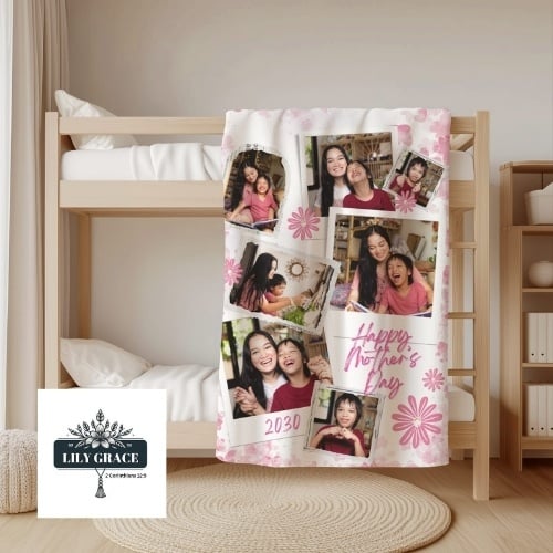 Pink flowers photo blanket. Soft pink blanket