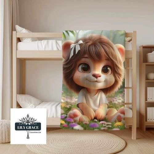 Baby lion floral fleece blanket
