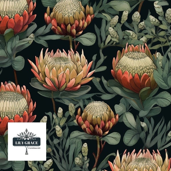 floral wallpaper dark – Protea Wallpaper