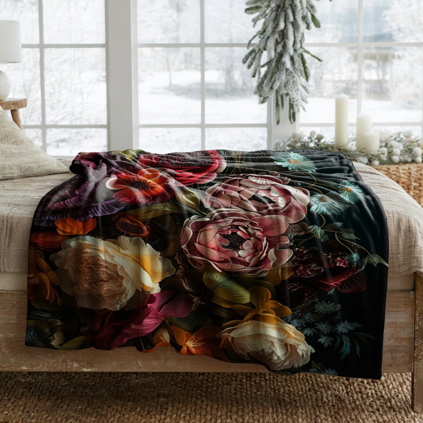 dark floral fleece blanket soft throw Lily Grace Design