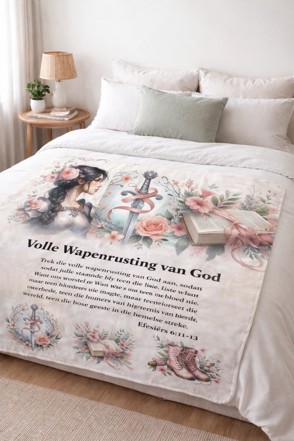 faith blanket South Africa Volle Wapenrusting van God fleece throw on bed