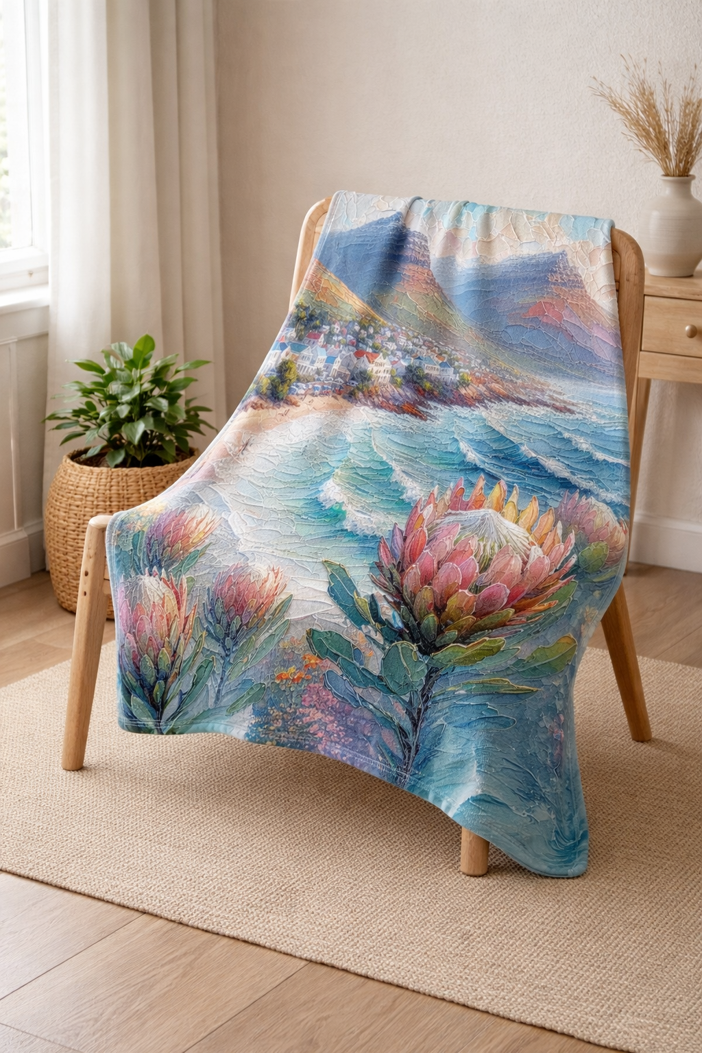Coastal fleece throw blanket inspired by Hermanus South Africa