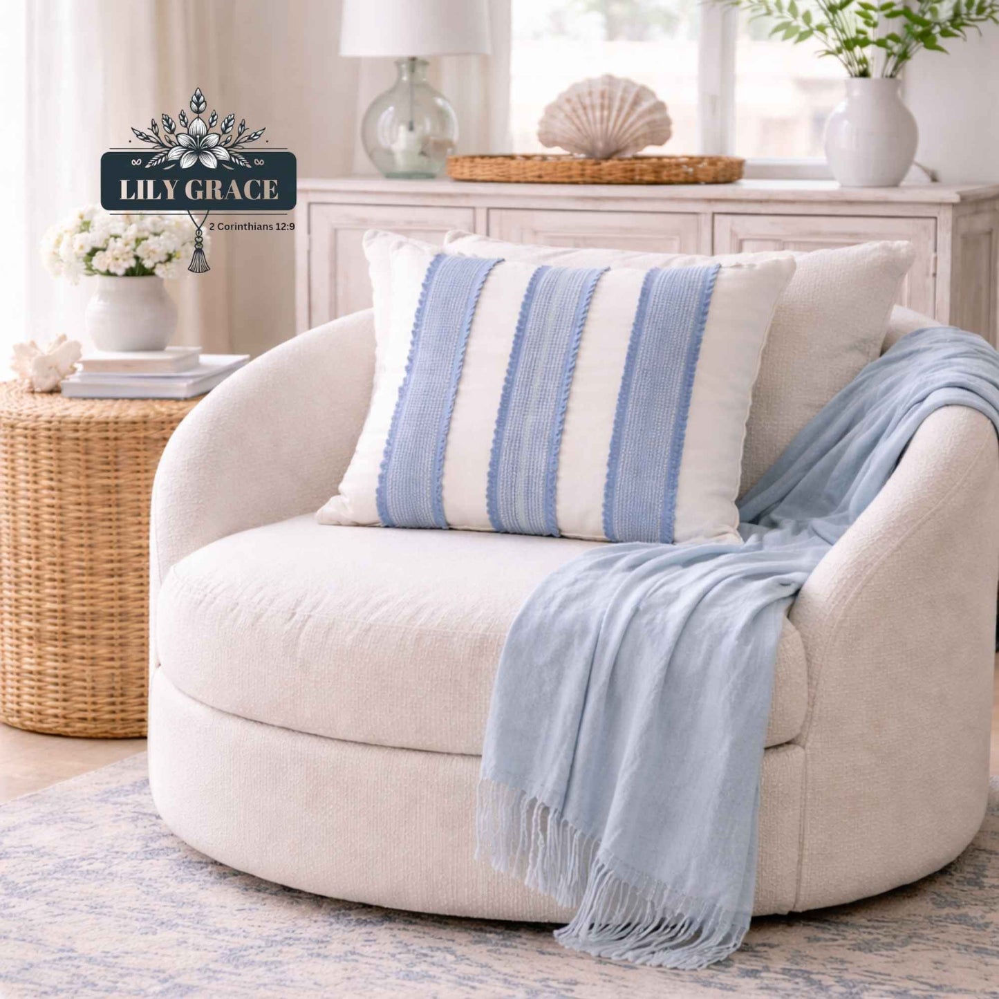 Bluw Harbor. Striped blue scatter cushion cover