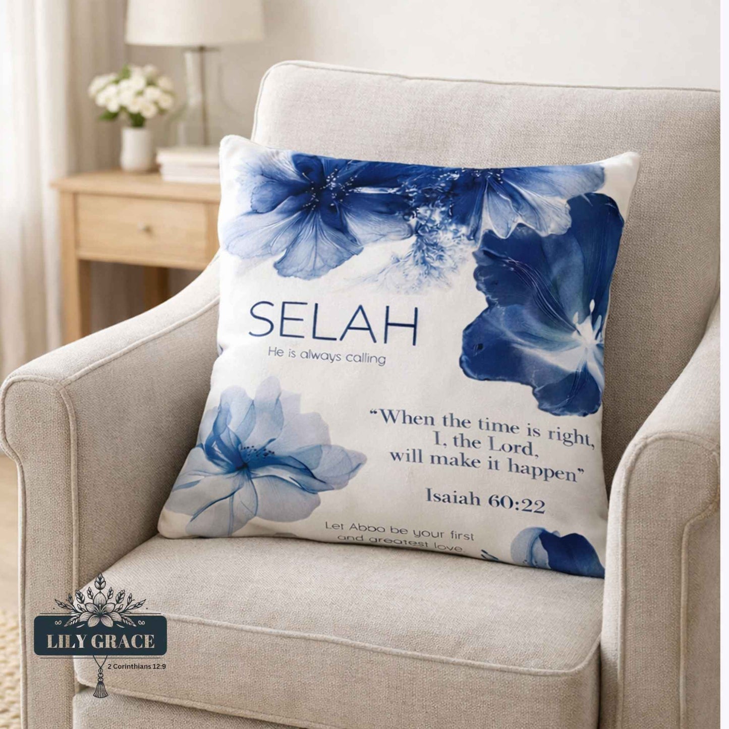 Blue and White Scatter Cushion Cover. Christian Art Gift