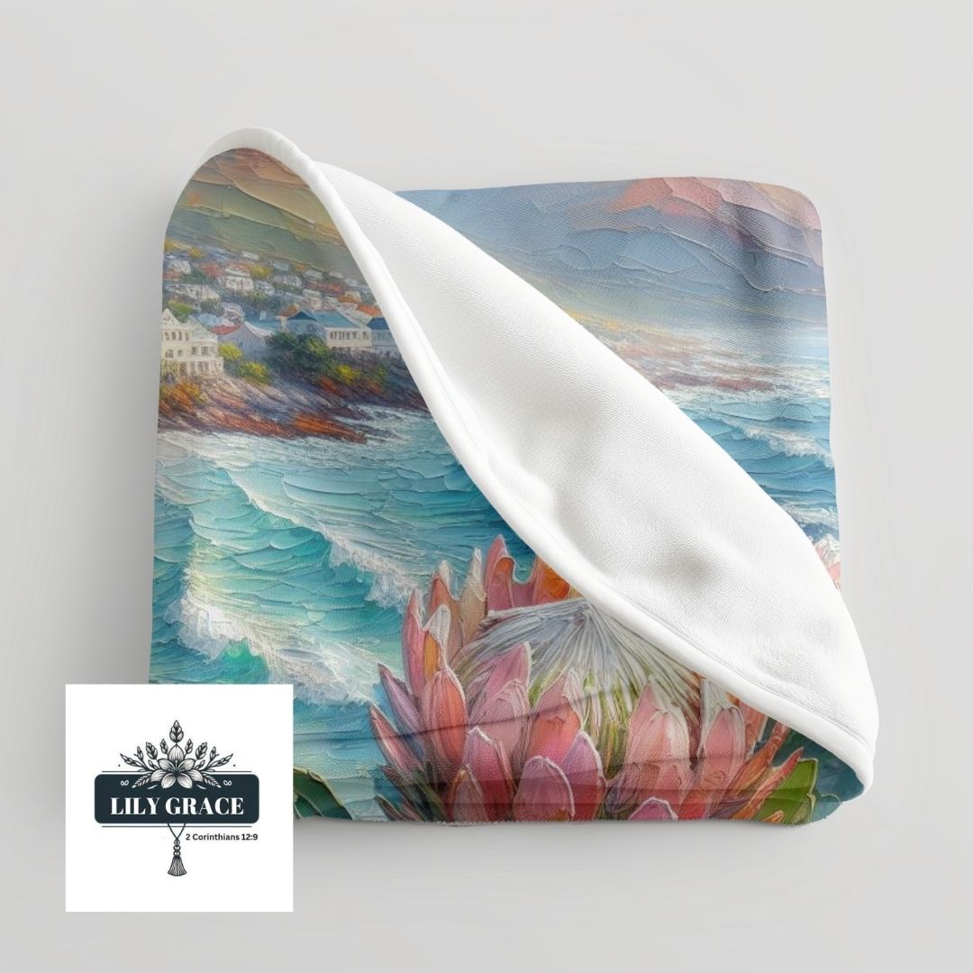 Protea seascape- coral fleece blanket