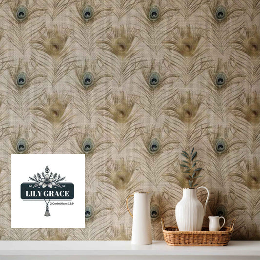 Peacock Feathers Wall Paper Design for Bedroom