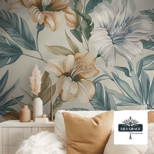 Tropical Leaf and flowers wallpaper