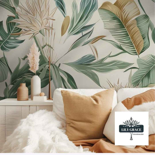 Tropical Leaf Wallpaper – Lush Green Pattern