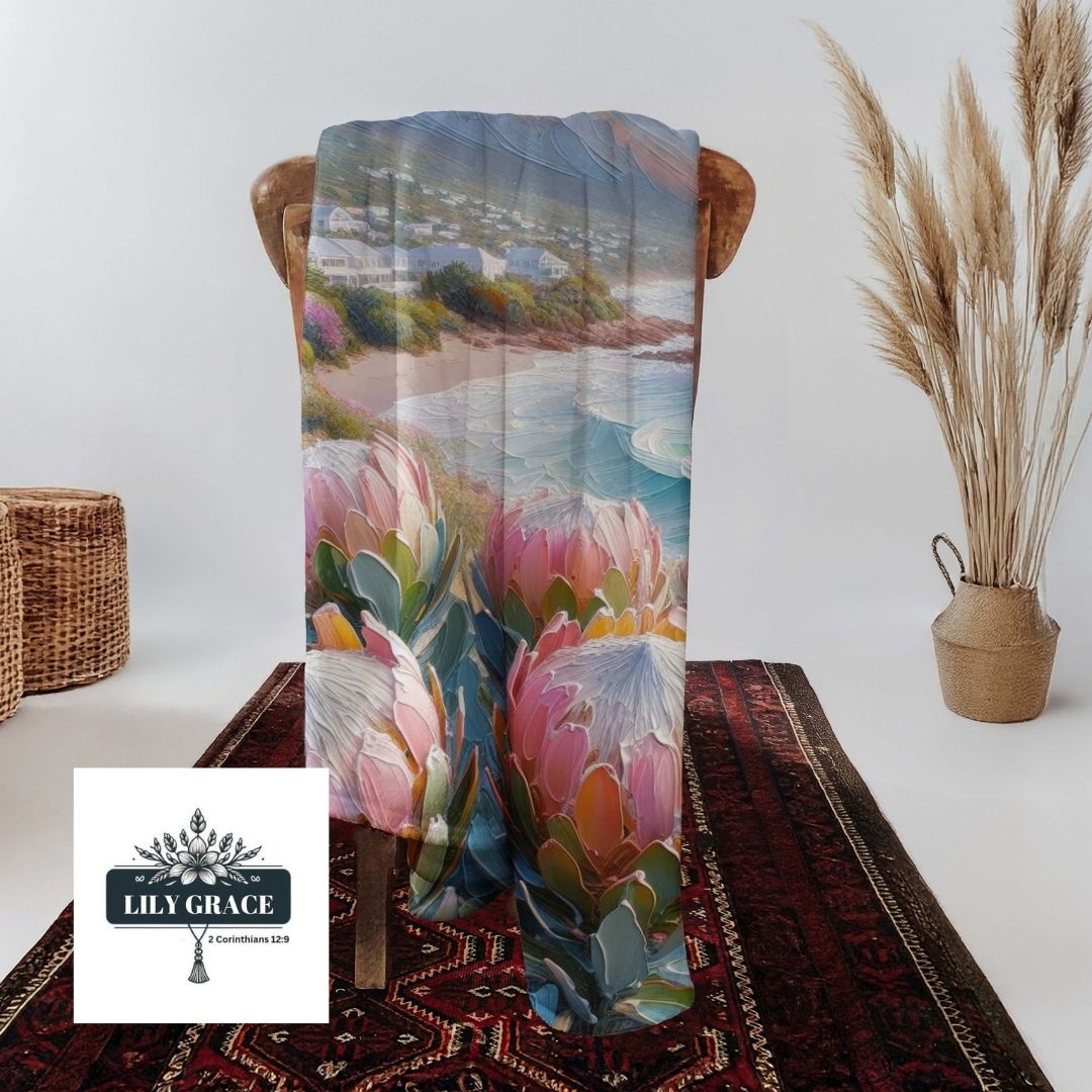 Protea beauty and ocean coral fleece blanket
