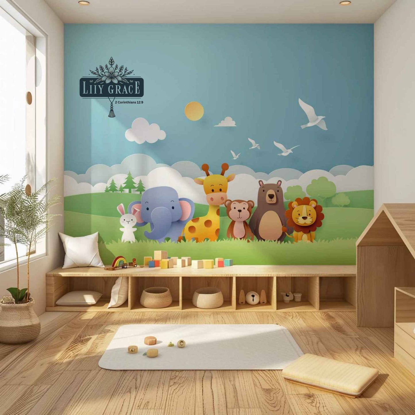 Jungle friends mural. kids bedroom wallpaper