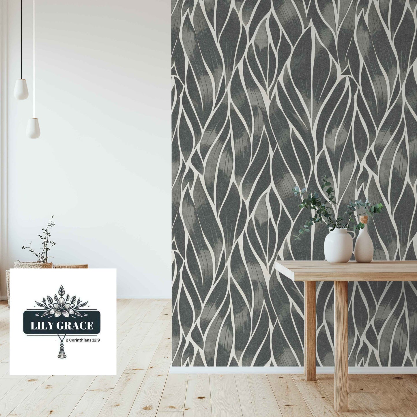 Living Room Feature Wall – Tropical Engrave Leaf Wallpaper