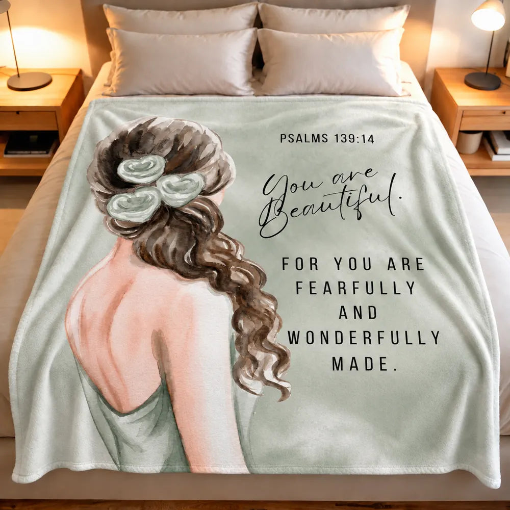 You Are Beautiful. Sage lightweight Fleece Blanket