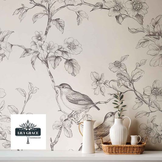 Magnolia song – Vintage wallpaper with flower and birds design