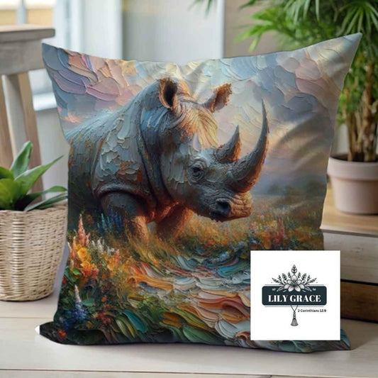Rhino animal print scatter cushion cover 45 x 45cm