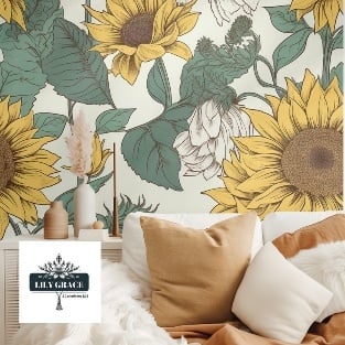 Modern sunflower wallpaper statement wall
