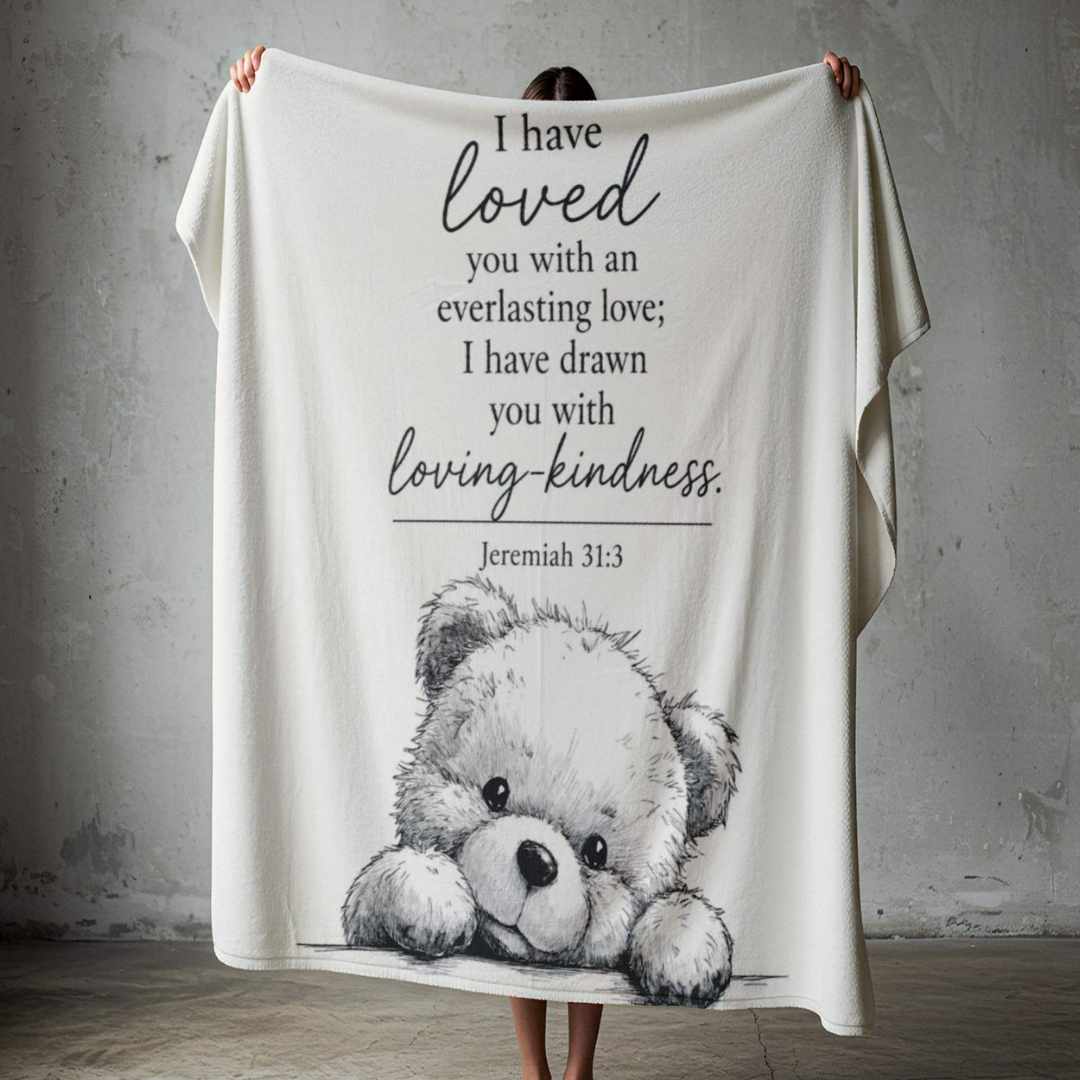 Christian teddy bear fleece blanket from Lily Grace Design Blessing Blankets collection