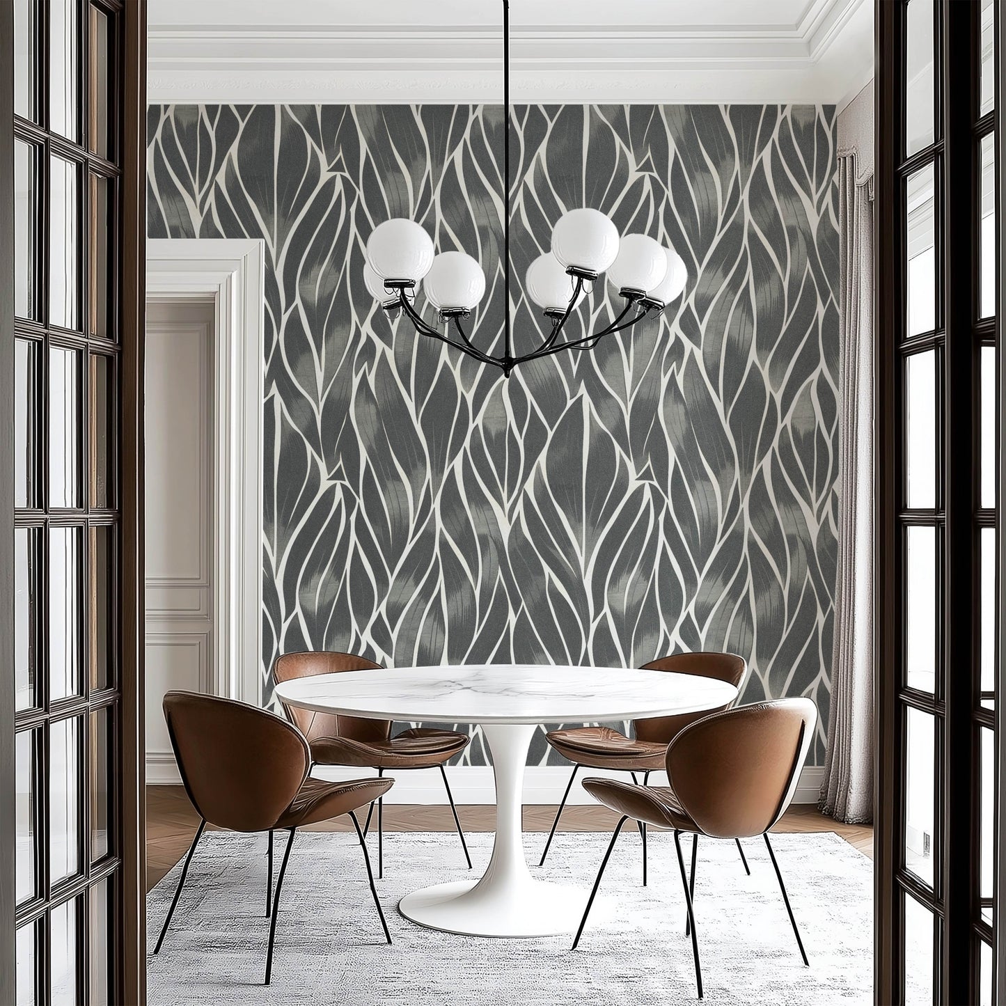 Living Room Feature Wall – Tropical Engrave Leaf Wallpaper