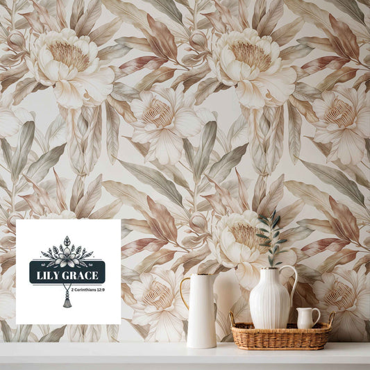 Timeless Blooms – Vintage Beige Floral Wallpaper