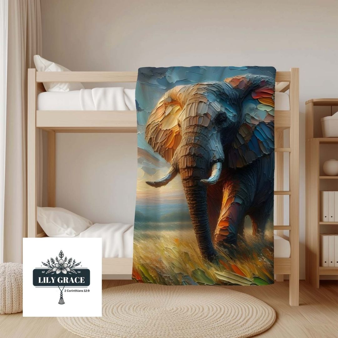 Lightweight fleece blanket throw elephant print, soft coral fleece throw blanket for bed or couch