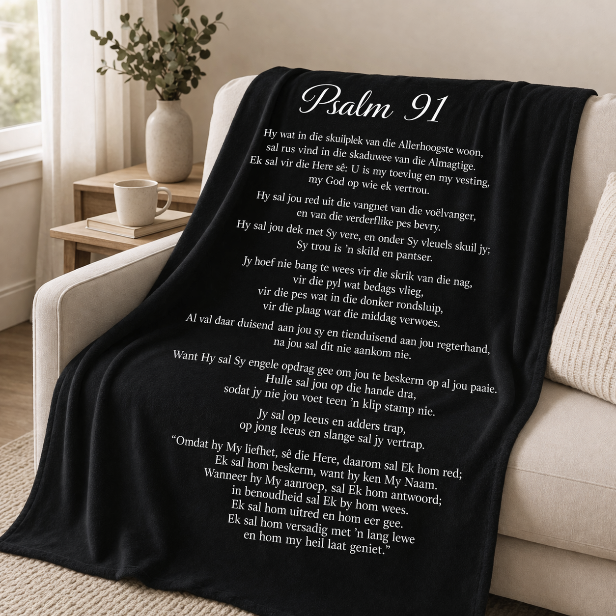 black Psalm 91 blanket Afrikaans text fleece throw soft lightweight blanket for home decor South Africa