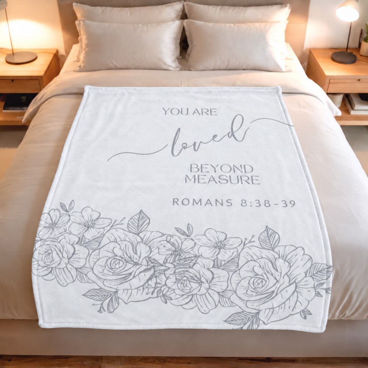 Loved beyond measure 1.5 x 1.5m lightweight fleece throw. Ready to ship