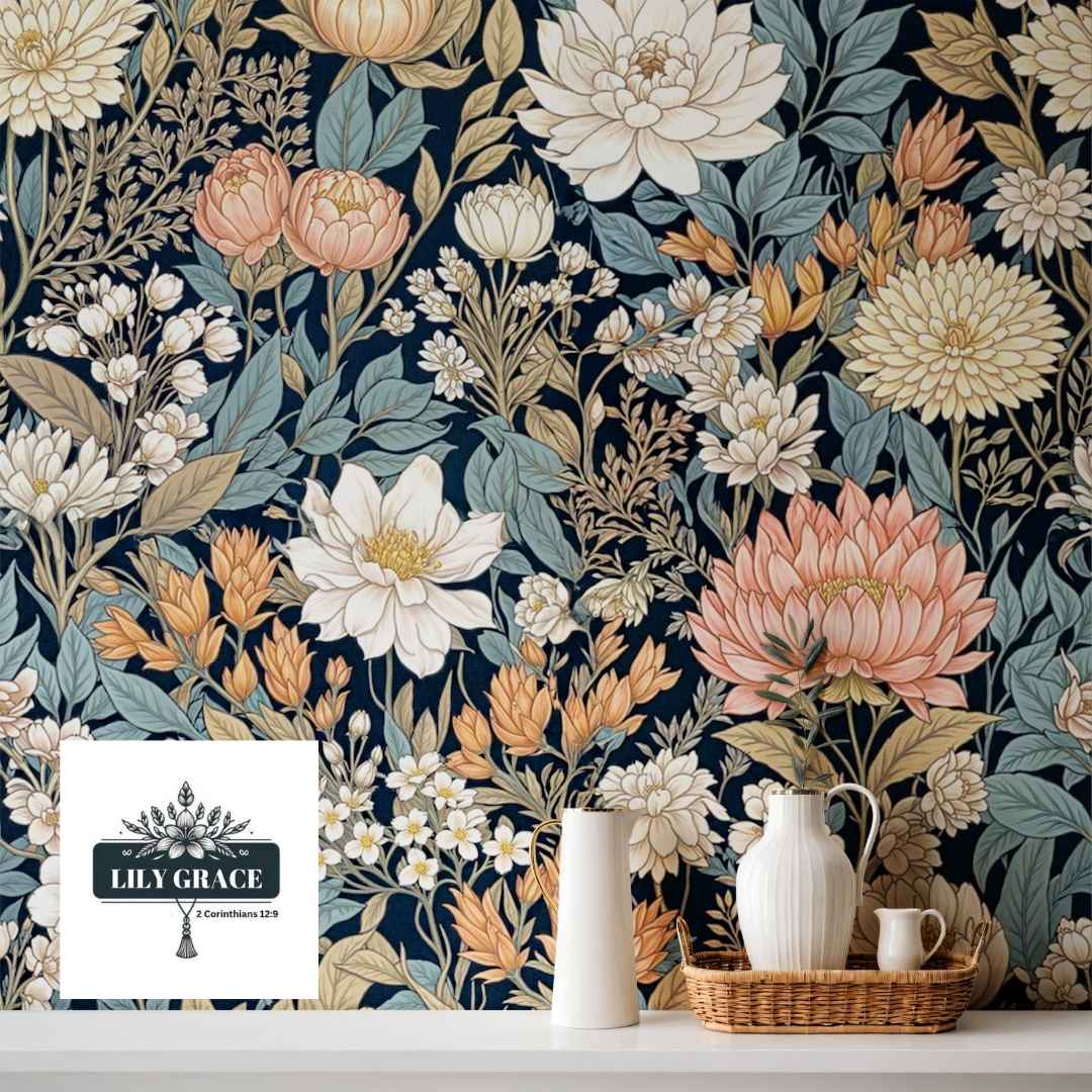 Blue floral wallpaper designs for bedroom