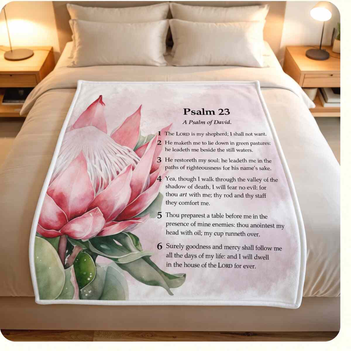 Protea Psalm lightweight fleece throw. Ready to ship