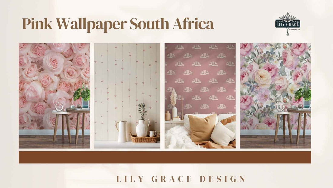 “Pink wallpaper feature wall in South African living room