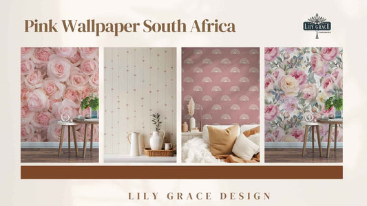 “Pink wallpaper feature wall in South African living room