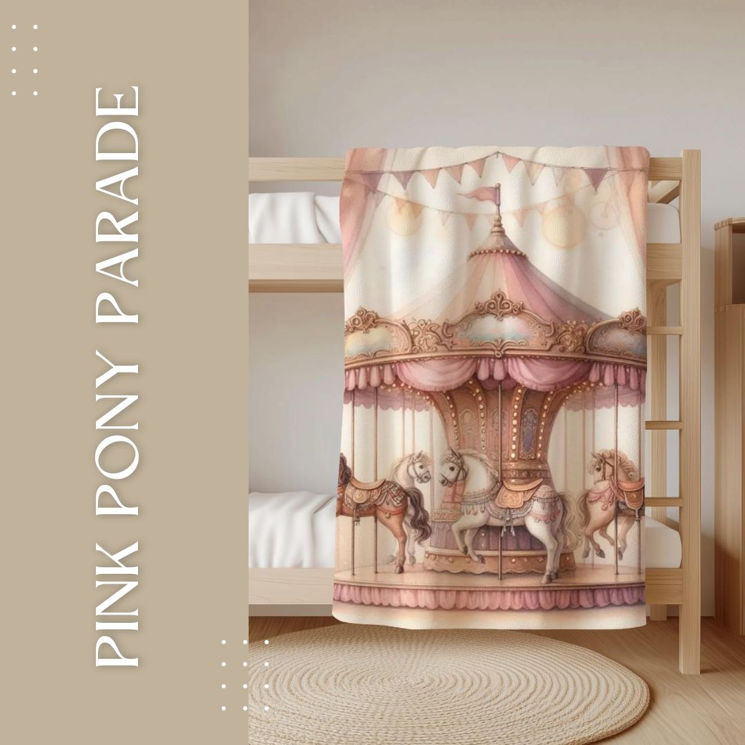 Pink Pony pastel childrens bedding set with ponies in soft pink and beige