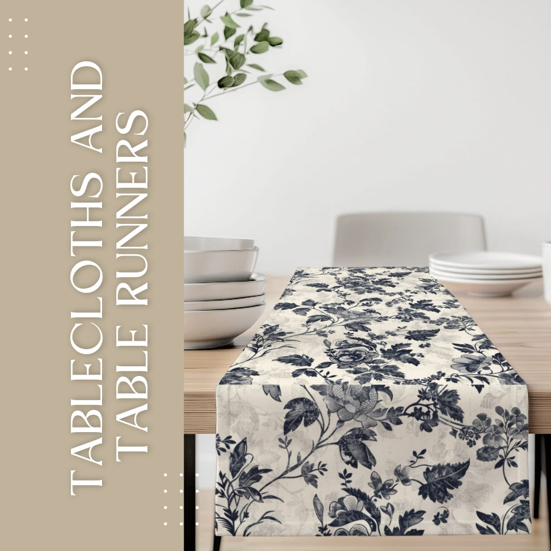 South African tablecloths and table runners with original designs, custom printed fabrics, and unique patterns for dining tables