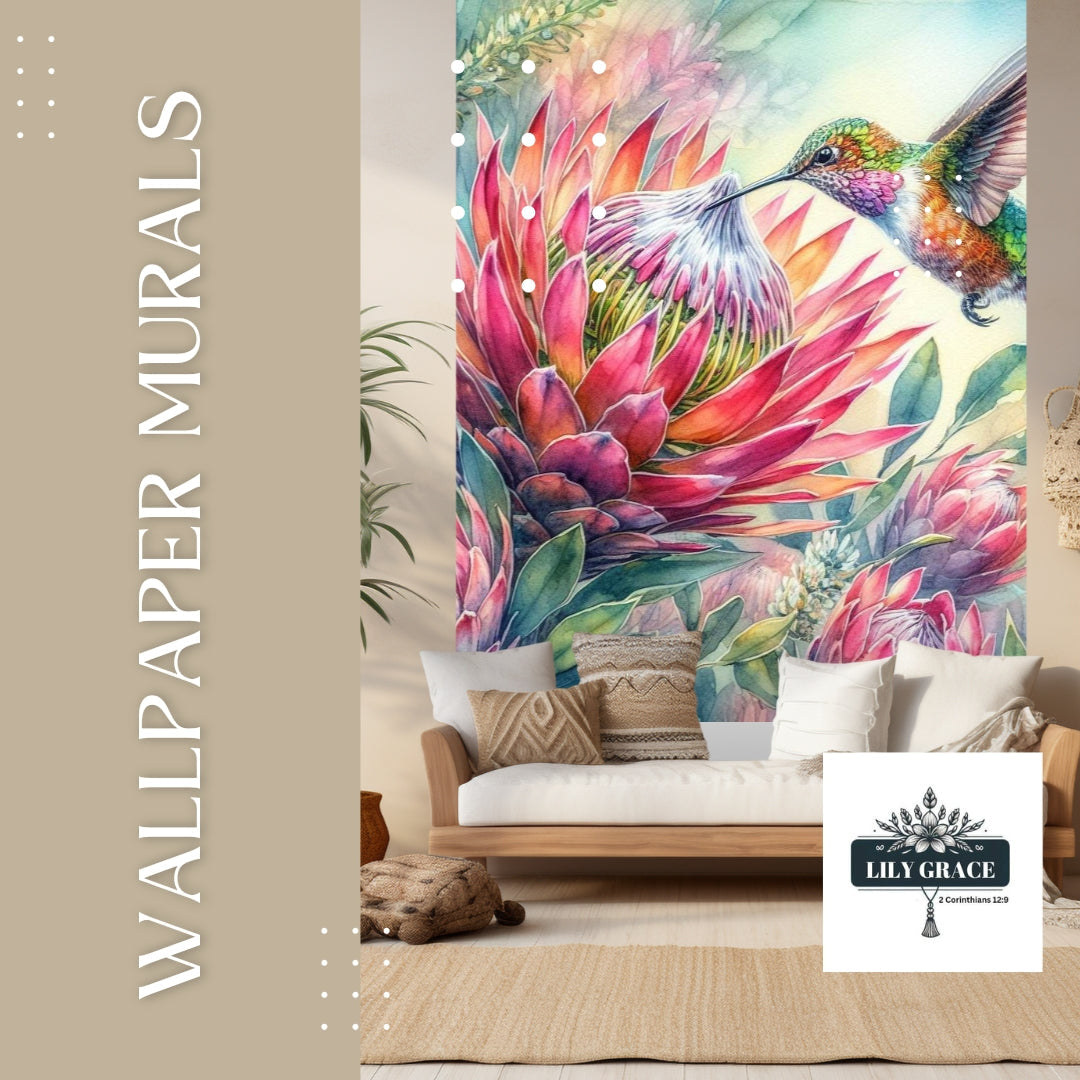 Wallpaper murals from South Africa featuring original watercolor woodland forests and animal designs