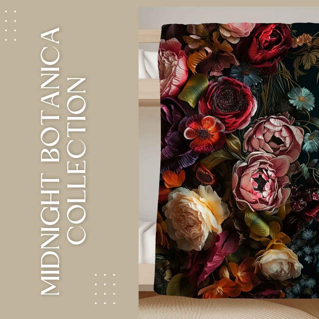 Lightweight floral fleece throw blanket South Africa dark background botanical design