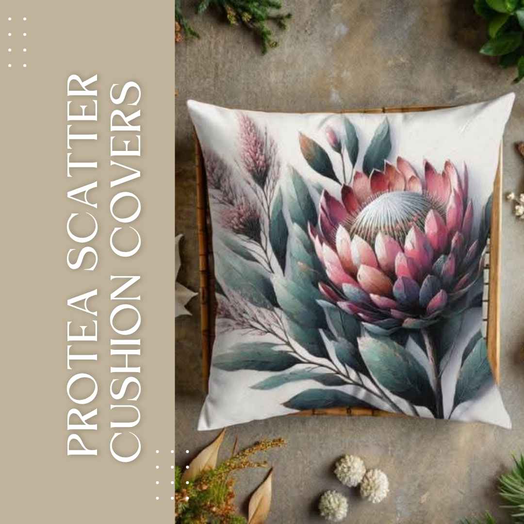 Handmade Protea scatter cushions in cotton fabric