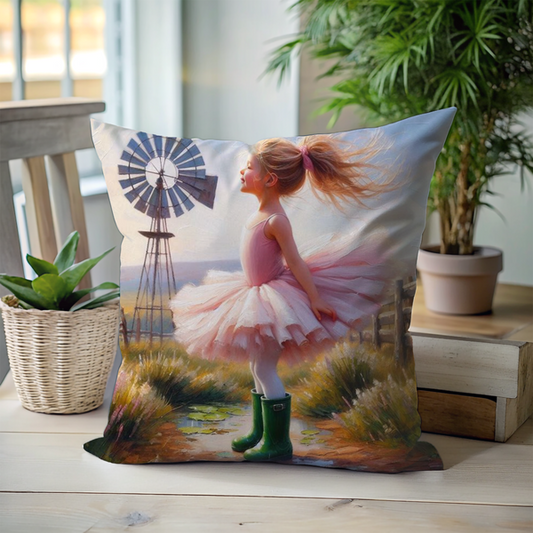 Tutu and gum boots cushion cover. Cotton