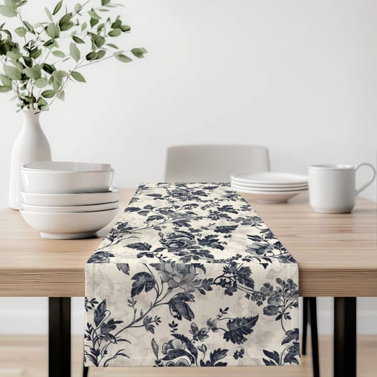 Luxury black  and white printed Table Runner