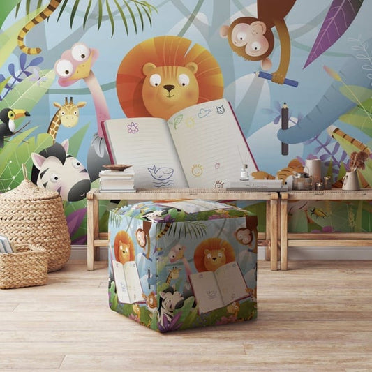 Jungle school wallpaper for kids room