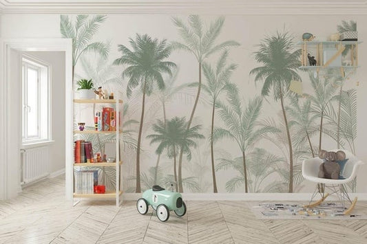 Green tropical trees and leaves wallpaper mural