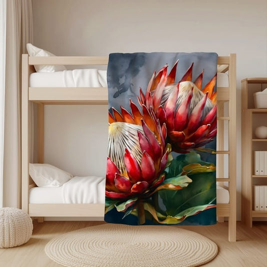 Twin King Protea coral fleece blankets