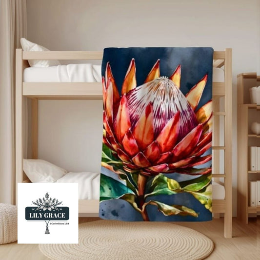 King Protea coral fleece blanket