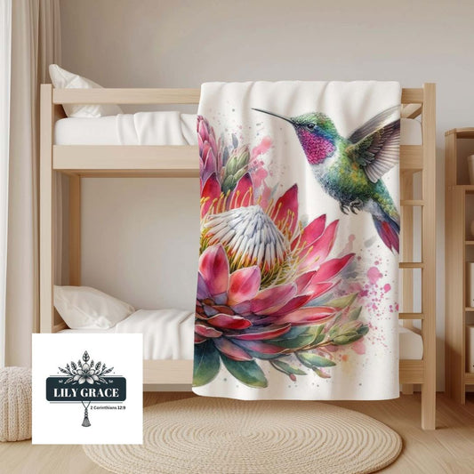 Nectar Protea coral fleece blanket