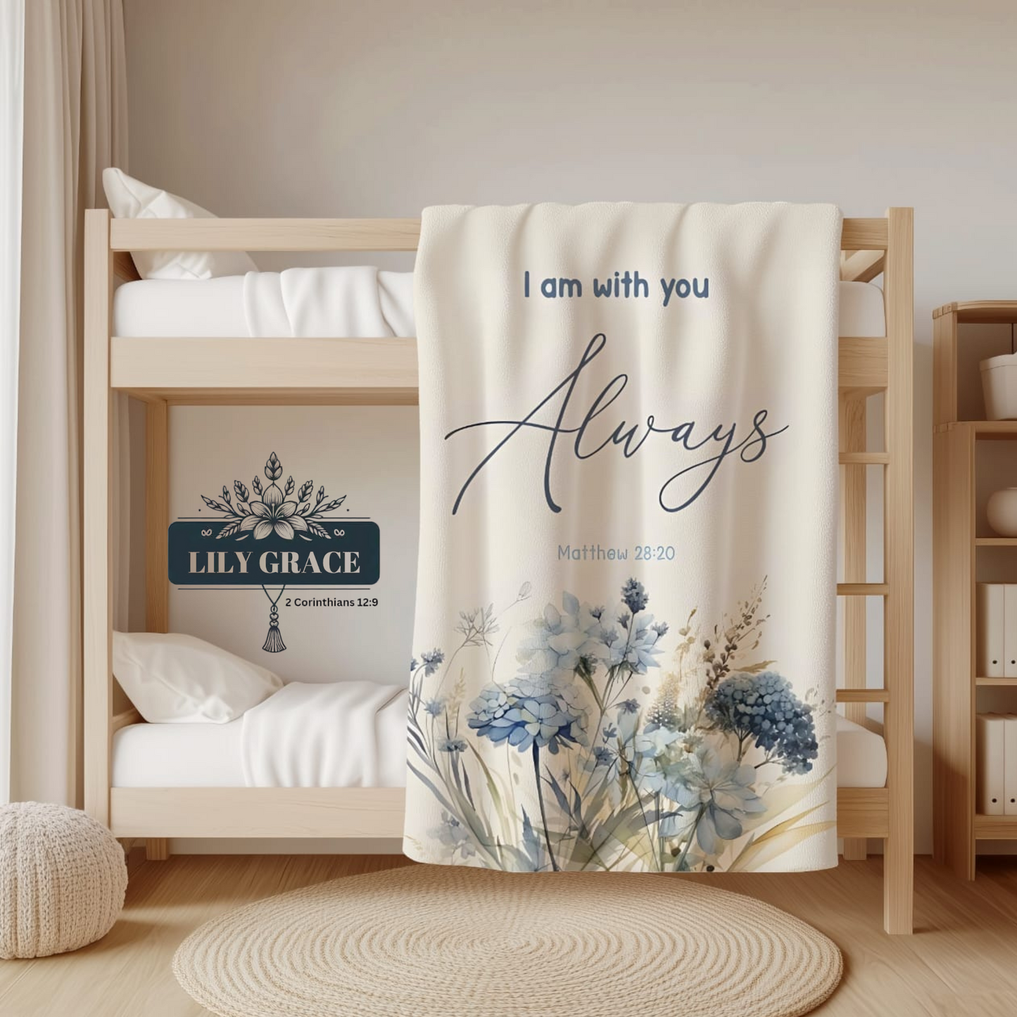 Blue fleece blanket.  Faith Blanket.  Christian art gifts South Africa 