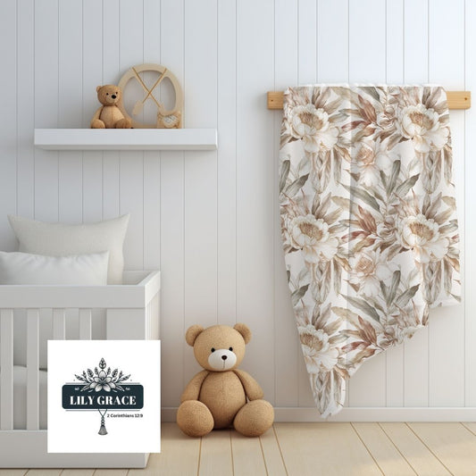 Neutral tones floral baby fleece blankets