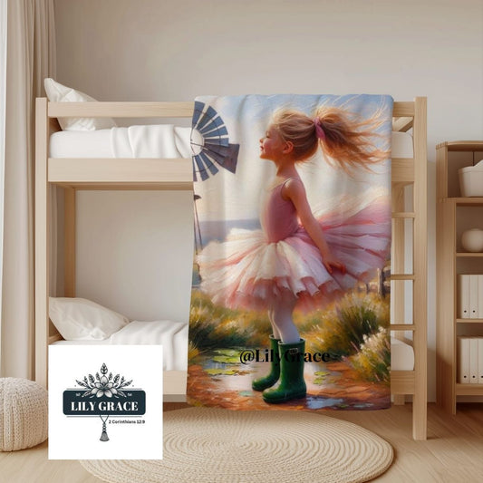 Tutu and gum boots coral fleece blanket