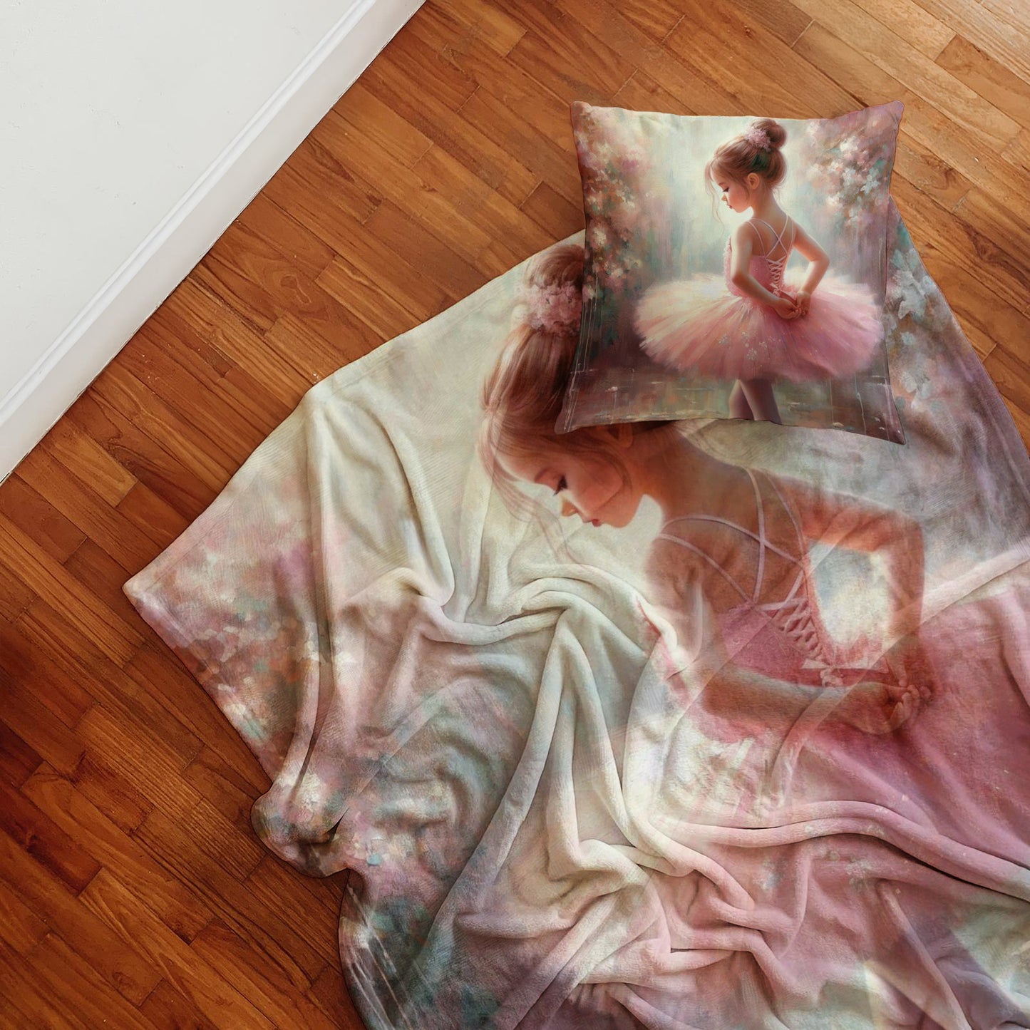 Premium lightweight fleece blanket with dreamy ballerina design by Lily Grace Design