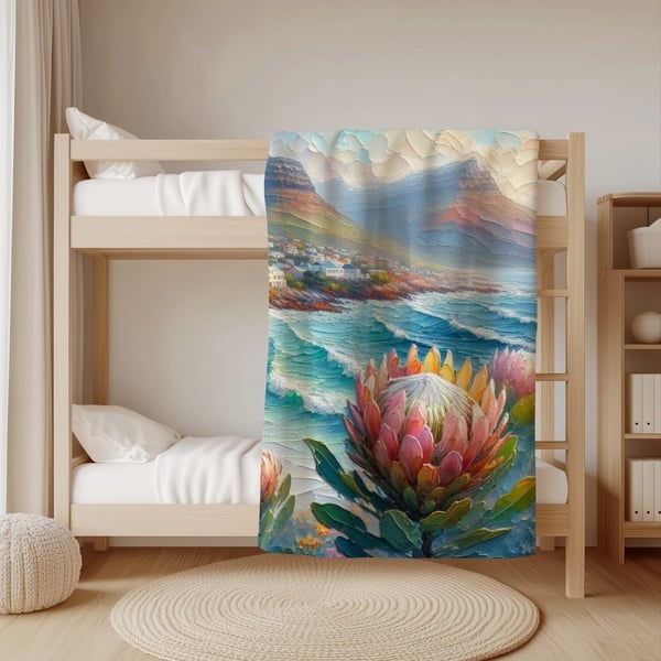 Protea seascape- coral fleece blanket