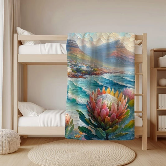 Protea seascape- coral fleece blanket