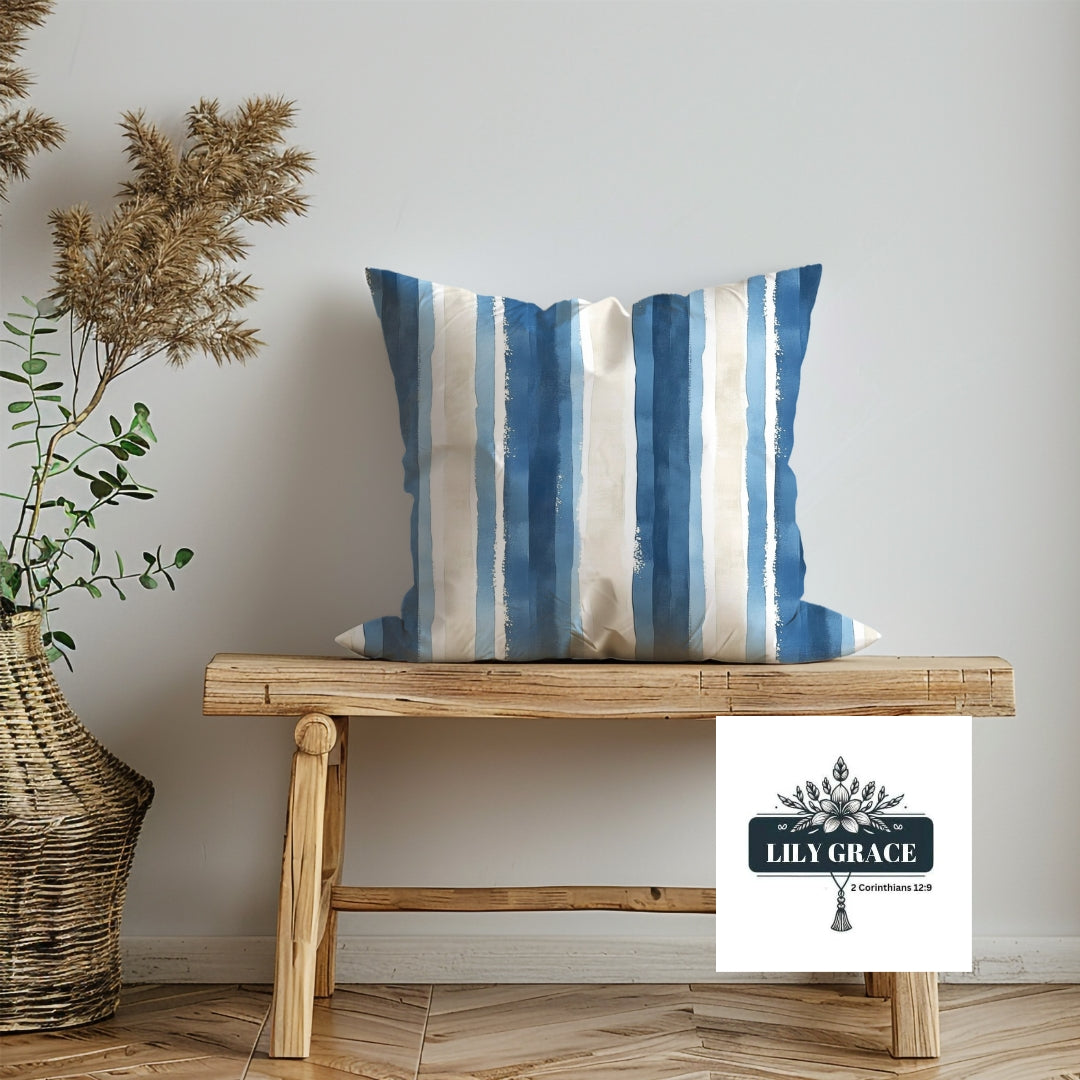 Shoreline striped blue scatter Cushion Cover